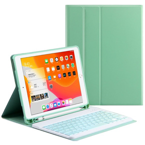 Tok + billentyűzet iPad 10.2 7/8/9 gen 2019/2020/2021, Keyboard Cover Pen Slot, zöld