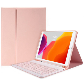 Tok + billentyűzet iPad 7/8/9 10.2 2021 / 2020 / 2019, Pen Slot, rózsaszín rose gold