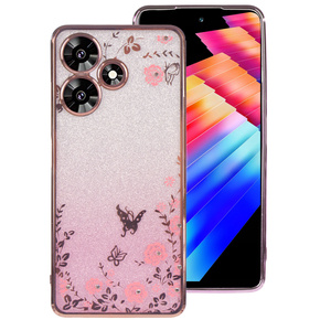 tok Infinix Hot 30, csillogó virág, rózsaszín rose gold