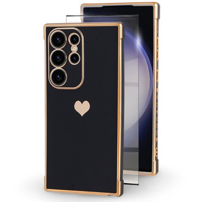 tok Samsung Galaxy S23 Ultra, Electro heart, fekete + Full Glue Kerámiaüveg