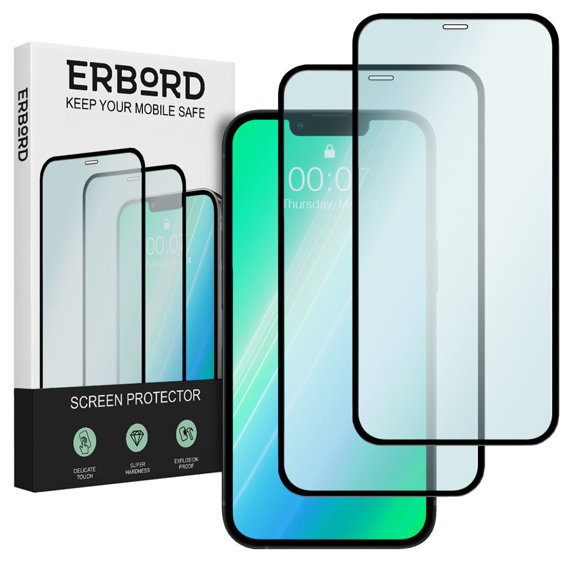 2x edzett üveg a iPhone 12 Pro Max, ERBORD 3D teljes képernyő