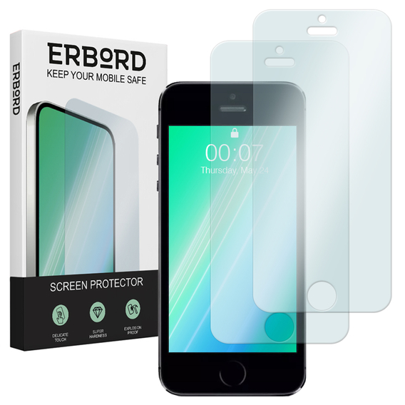 2x edzett üveg a iPhone 5/5S/5C/SE, ERBORD 9H Hard Glass a képernyőn