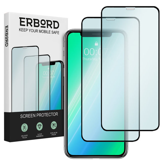 2x edzett üveg a iPhone X/XS/11 Pro, ERBORD 3D teljes képernyő