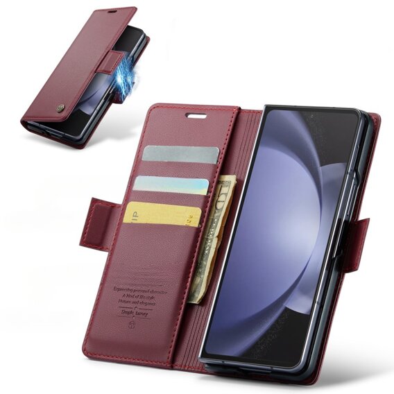 CASEME flip tok Samsung Galaxy Z Fold6 5G, Litchi Wallet, piros