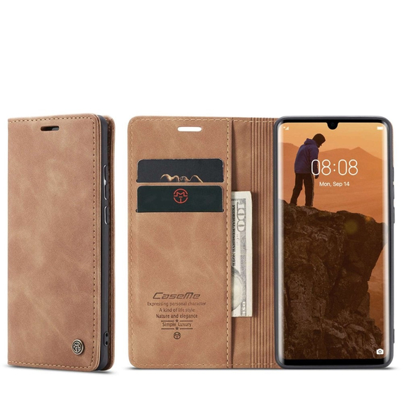 CASEME tok Huawei P30 Pro, Leather Wallet Case, barna