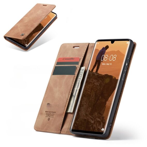 CASEME tok Huawei P30 Pro, Leather Wallet Case, barna