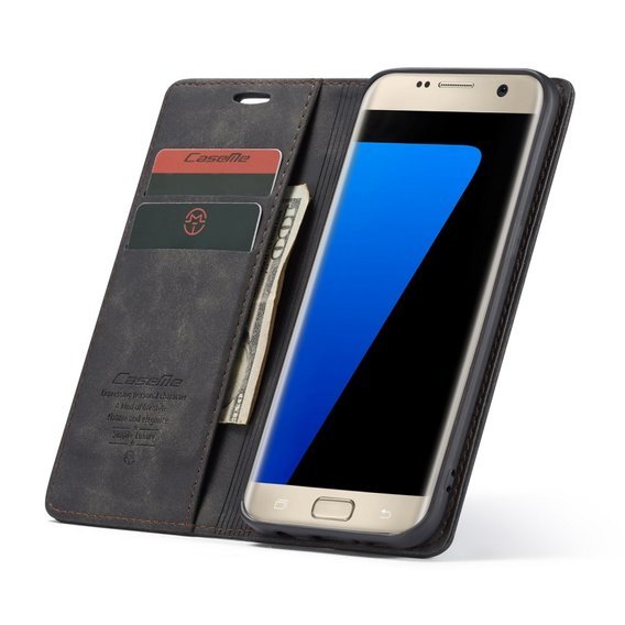 CASEME tok Samsung Galaxy S7 Edge, Leather Wallet Case, fekete