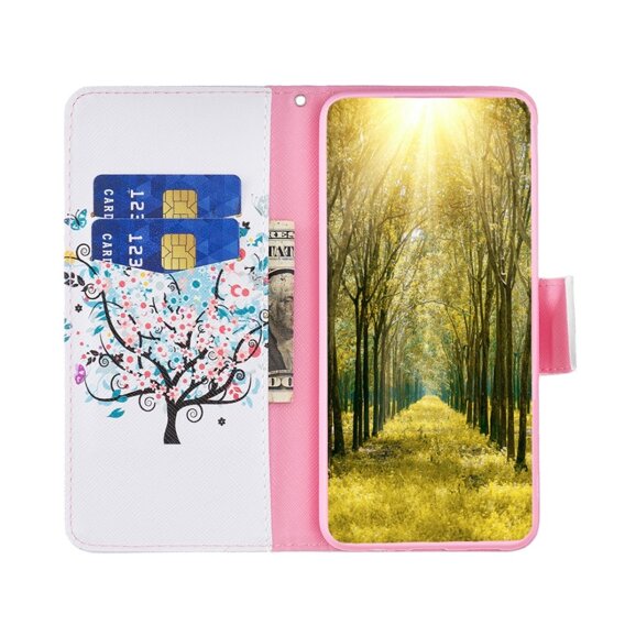 Flip tok Motorola Moto G84 5G, Wallet, colorful tree, fehér