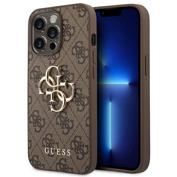 GUESS Telefontok a iPhone 14 Pro, 4G Big Metal Logo, barna