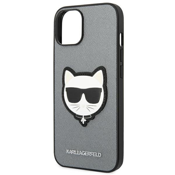 Karl Lagerfeld Telefontok a iPhone 14 Plus, Saffiano Choupette Head Patch, ezüst