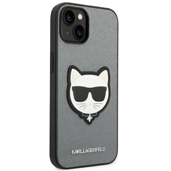 Karl Lagerfeld Telefontok a iPhone 14 Plus, Saffiano Choupette Head Patch, ezüst