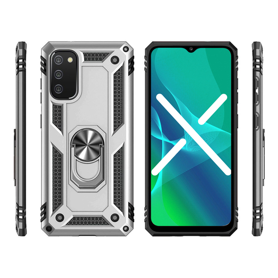 Páncélozott telefontok a Samsung Galaxy A03s, Nox Case Ring, ezüst