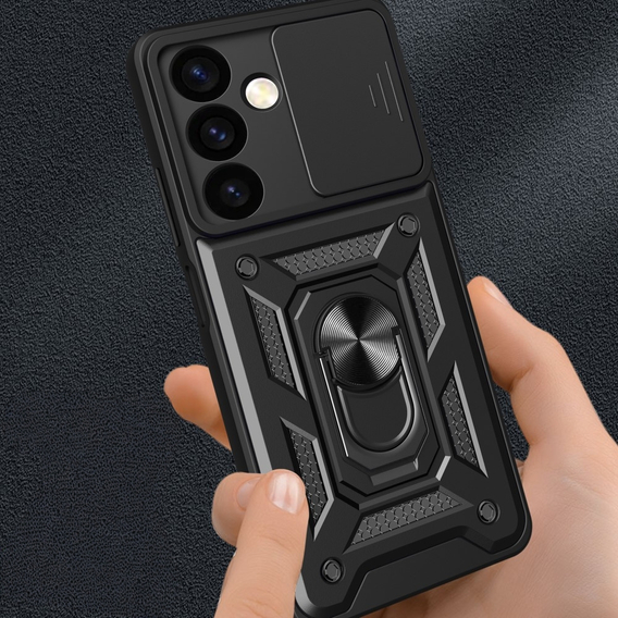 Páncélozott tok Iphone 15 Pro Max, páncélozott Slide Ring, fekete + 9H üveg
