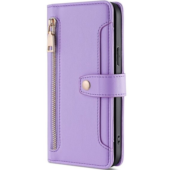 Pattintható tok a Honor Magic5 Lite, Wallet Zipper Pocket, lila