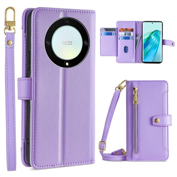 Pattintható tok a Honor Magic5 Lite, Wallet Zipper Pocket, lila