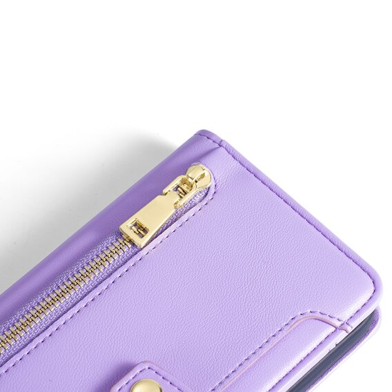 Pattintható tok a Honor Magic5 Lite, Wallet Zipper Pocket, lila