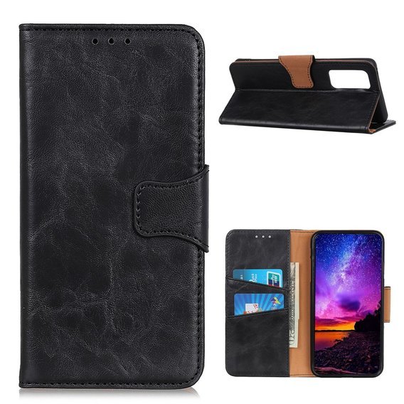 Pattintható tok a Huawei P Smart 2021, Split Leather Wallet, fekete