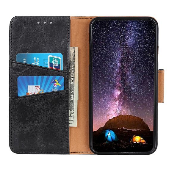 Pattintható tok a Huawei P Smart 2021, Split Leather Wallet, fekete