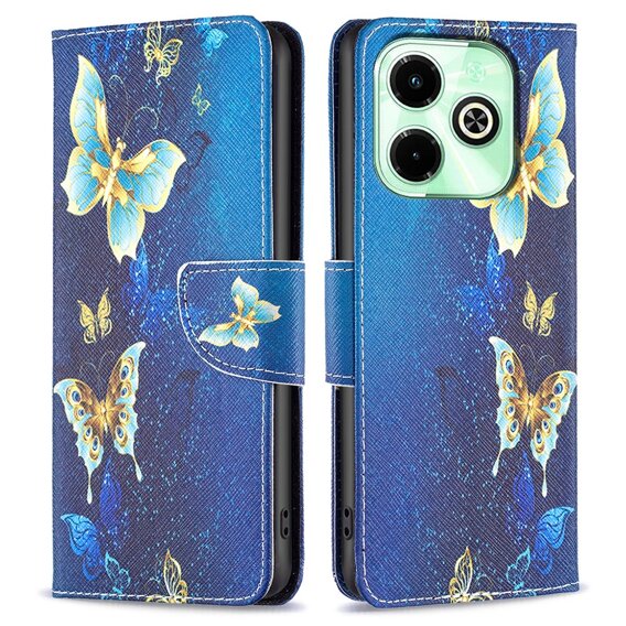 Pattintható tok a Infinix Hot 40i, Wallet, Butterflies kék