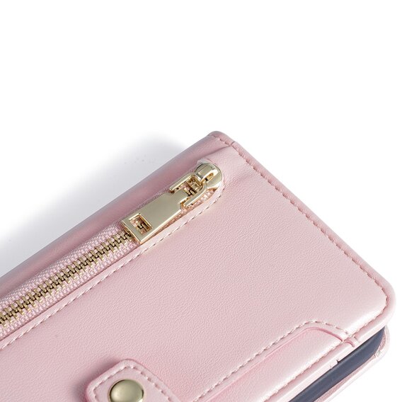 Pattintható tok a OnePlus 12 5G, Wallet Zipper Pocket, rózsaszín