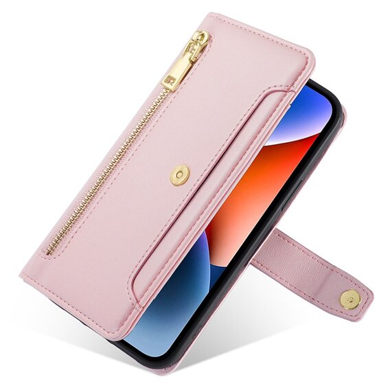 Pattintható tok a Oppo A38 / A18 4G, Wallet Zipper Pocket, rózsaszín