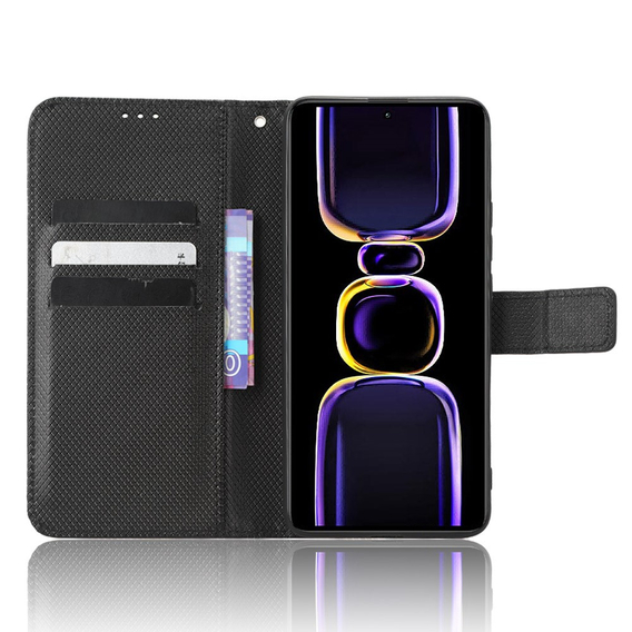 Pattintható tok a Poco F5 Pro 5G, Wallet Smart Magnet, fekete