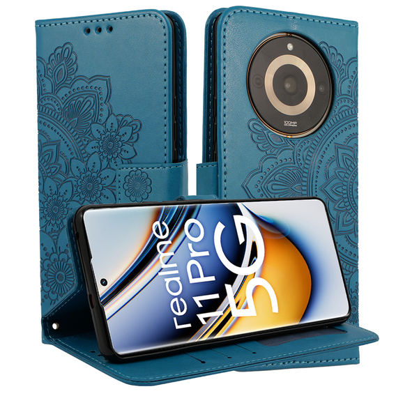 Pattintható tok a Realme 11 Pro 5G / Pro+ 5G, Mandala Flower, kék