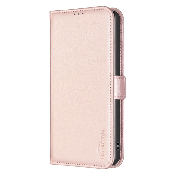 Pattintható tok a Samsung Galaxy A15, BINFEN Wallet, rózsaszín rose gold + 9H üveg 