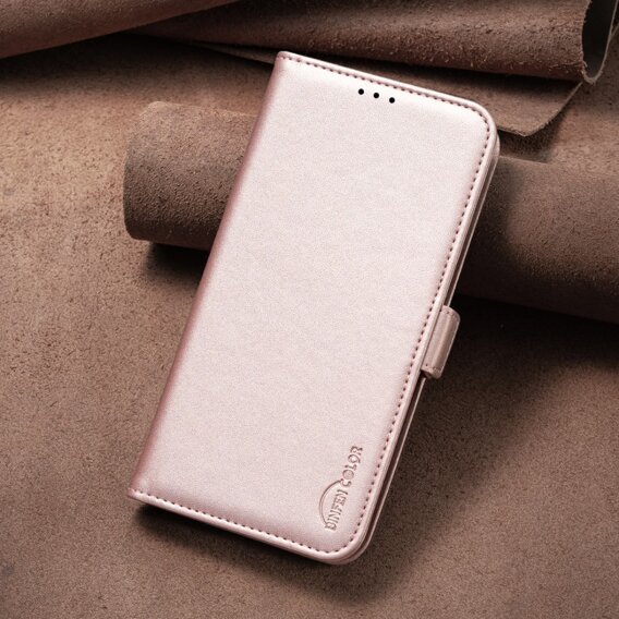 Pattintható tok a Samsung Galaxy A15, BINFEN Wallet, rózsaszín rose gold + 9H üveg 