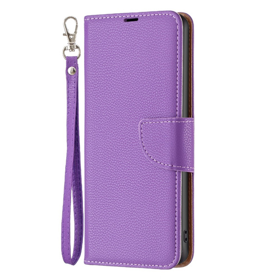 Pattintható tok a Samsung Galaxy A15, Wallet Litchi Leather, lila + 9H üveg