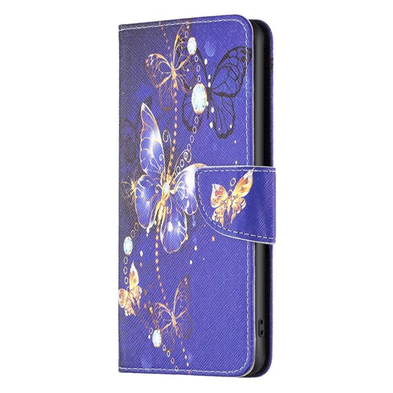 Pattintható tok a Samsung Galaxy A25 5G, Wallet Butterfly, lila + 9H üveg