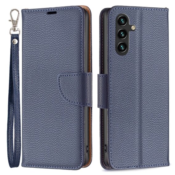 Pattintható tok a Samsung Galaxy A55 5G, Wallet Litchi Leather, tengerészkék