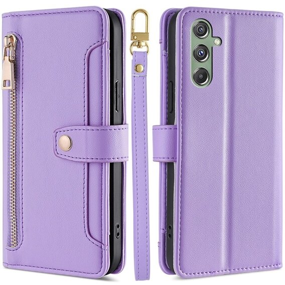 Pattintható tok a Samsung Galaxy M34, Wallet Zipper Pocket, lila