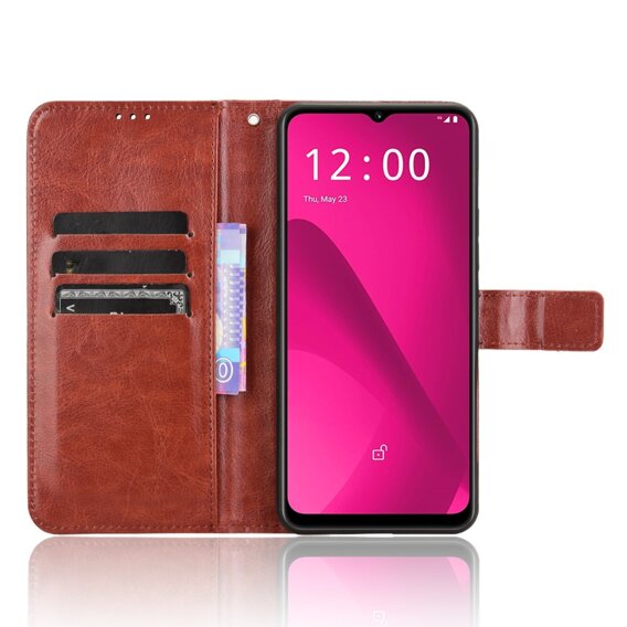 Pattintható tok a T Phone 2 5G, Crazy Horse Wallet, barna