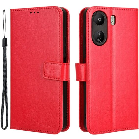 Pattintható tok a Xiaomi Redmi 13C / Poco C65, Crazy Horse Wallet, piros