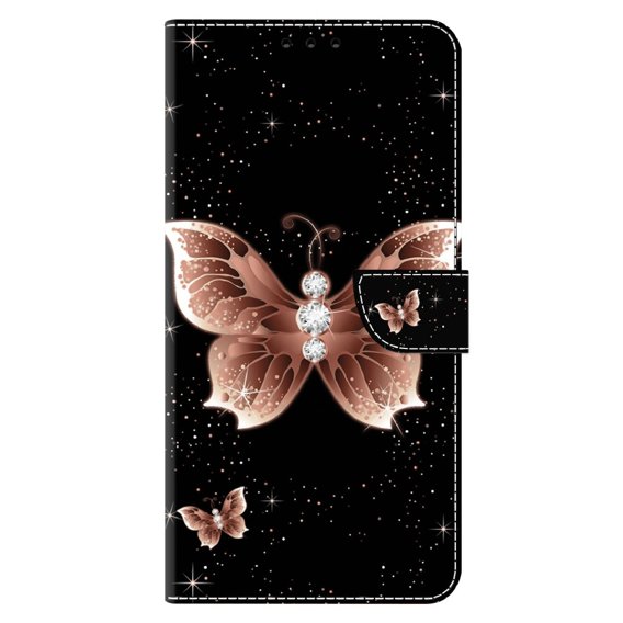 Pattintható tok a Xiaomi Redmi Note 12 4G, Wallet Butterfly, fekete