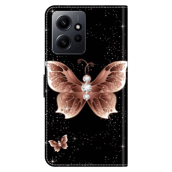 Pattintható tok a Xiaomi Redmi Note 12 4G, Wallet Butterfly, fekete