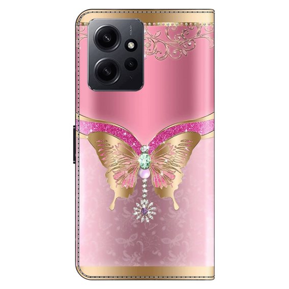 Pattintható tok a Xiaomi Redmi Note 12 4G, Wallet Butterfly, rózsaszín