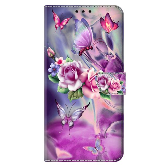 Pattintható tok a Xiaomi Redmi Note 12 4G, Wallet, butterfly & Flowers, kék