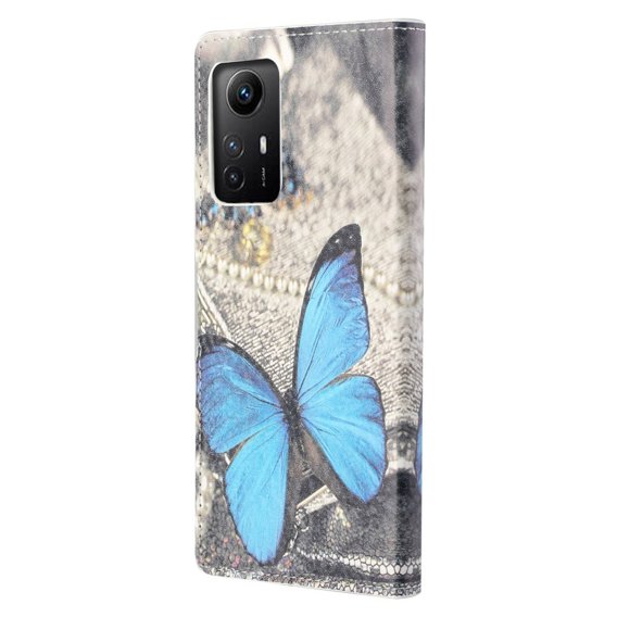 Pattintható tok a Xiaomi Redmi Note 12S, Wallet Butterfly, kék