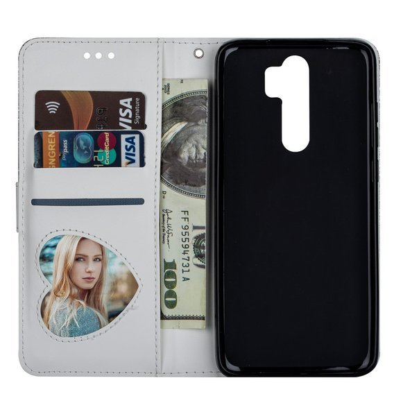 Pattintható tok a Xiaomi Redmi Note 8 Pro, Wallet Zippered, ezüst