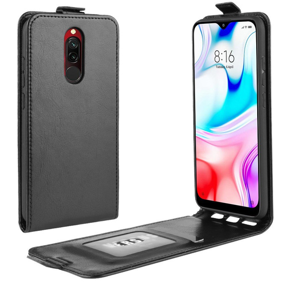Pattintható tok aXiaomi Redmi 8, Flip, fekete