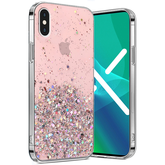 Telefontok a iPhone X/XS, Glittery, rózsaszín