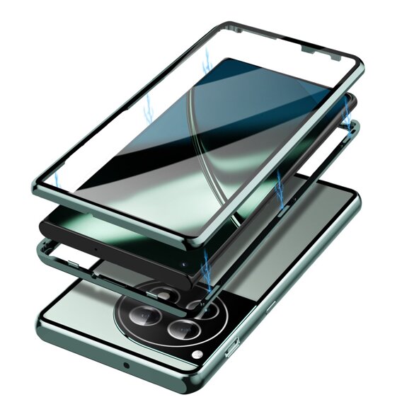 Tok OnePlus 12 5G, Magnetic Dual Glass, zöld