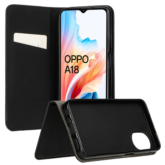 Tok Oppo A18 4G / A38 4G, intelligens mágnes, fekete + üveg 9H