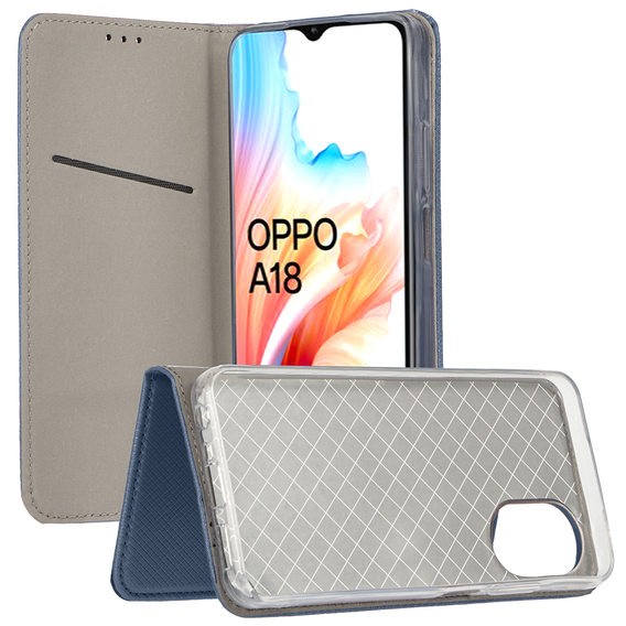 Tok Oppo A18 4G / A38 4G készülékhez, Smart Magnet, sötétkék + 9H üveg