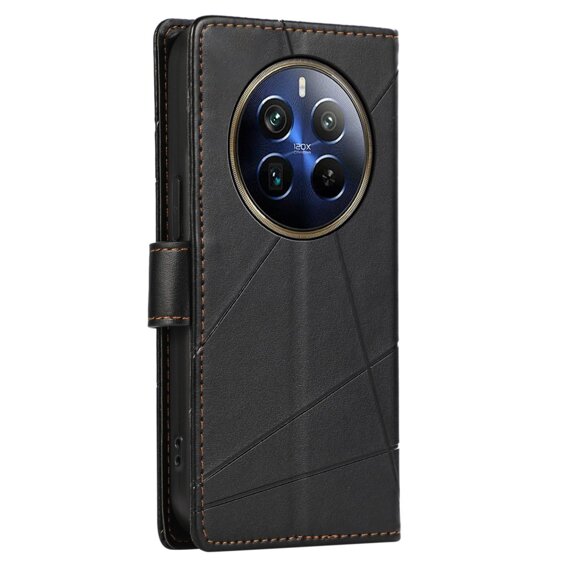 Tok patenttal a Realme 12 Pro 5G / 12 Pro+ 5G, Leather Line Wallet, fekete