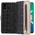 Flap tok Samsung Galaxy A51 5G, Wallet Pocket Zipper Lace, fekete