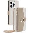Flip tok iPhone 14 Pro, Wallet Zipper Pocket, tükörrel, fehér