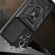 Páncélozott tok Iphone 15 Pro Max, páncélozott Slide Ring, fekete + 9H üveg